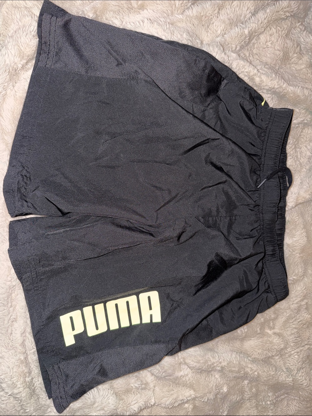 Puma Men's Black Athletic Shorts with Cream Logo